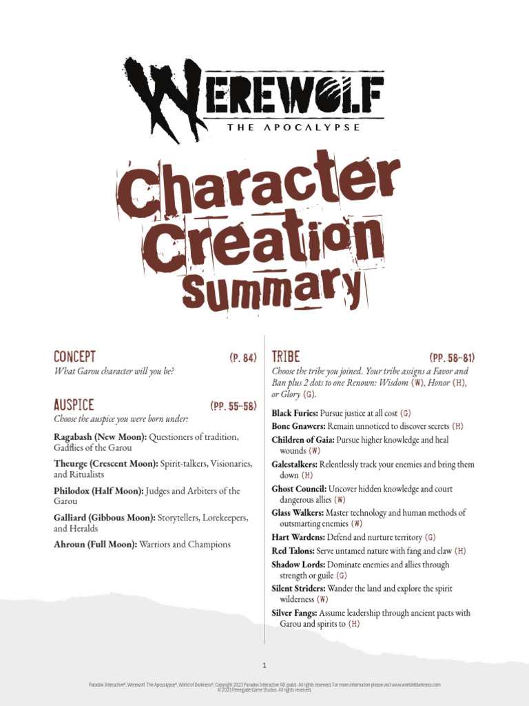 2 X Werewolf The Apocalypse Character Creationpdf PDF