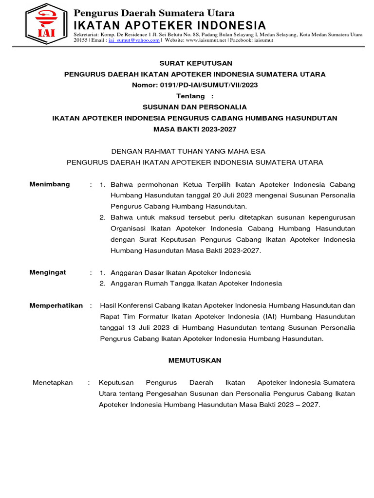 Susunan Pengurus IAI Humbang Hasundutan | PDF
