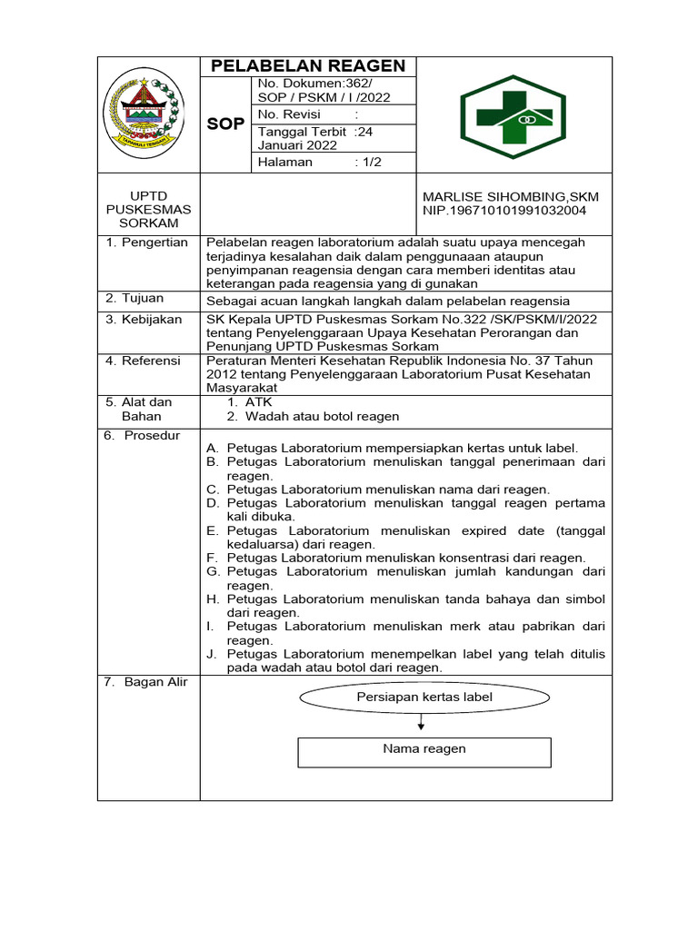Sop - Pelabelan Reagen Fix | PDF