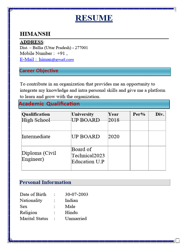 Resume CV Smaple Dilpoma PDF - 1716601123