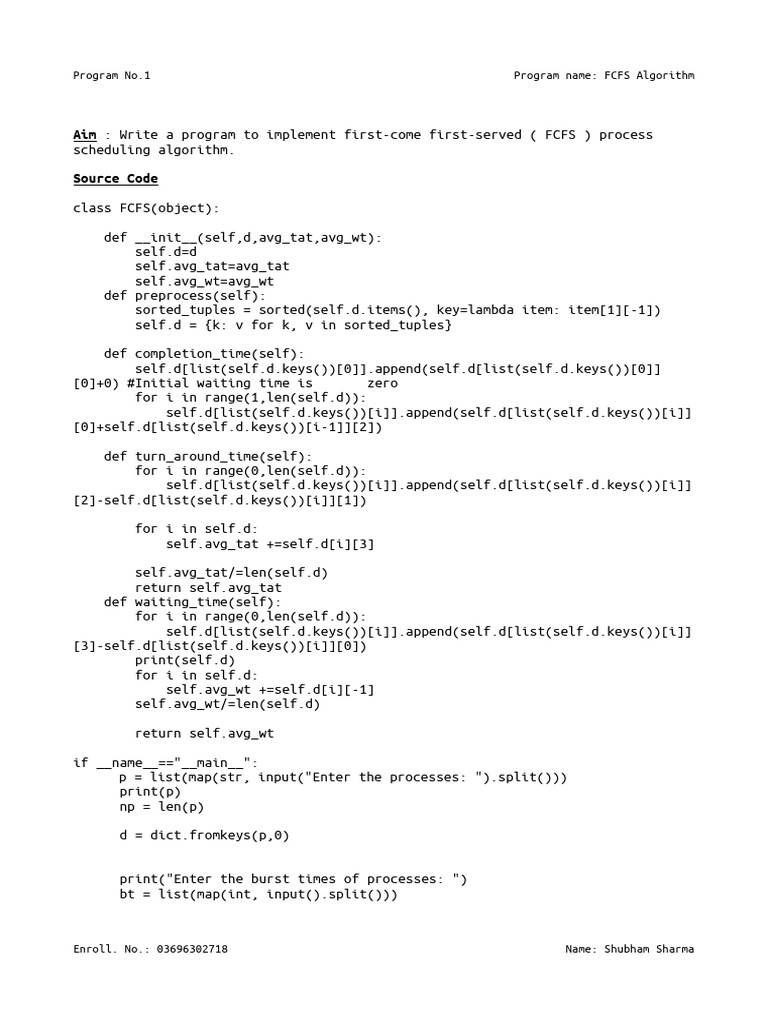 Aim: Write A Program To Implement First-Come First-Served (FCFS ...
