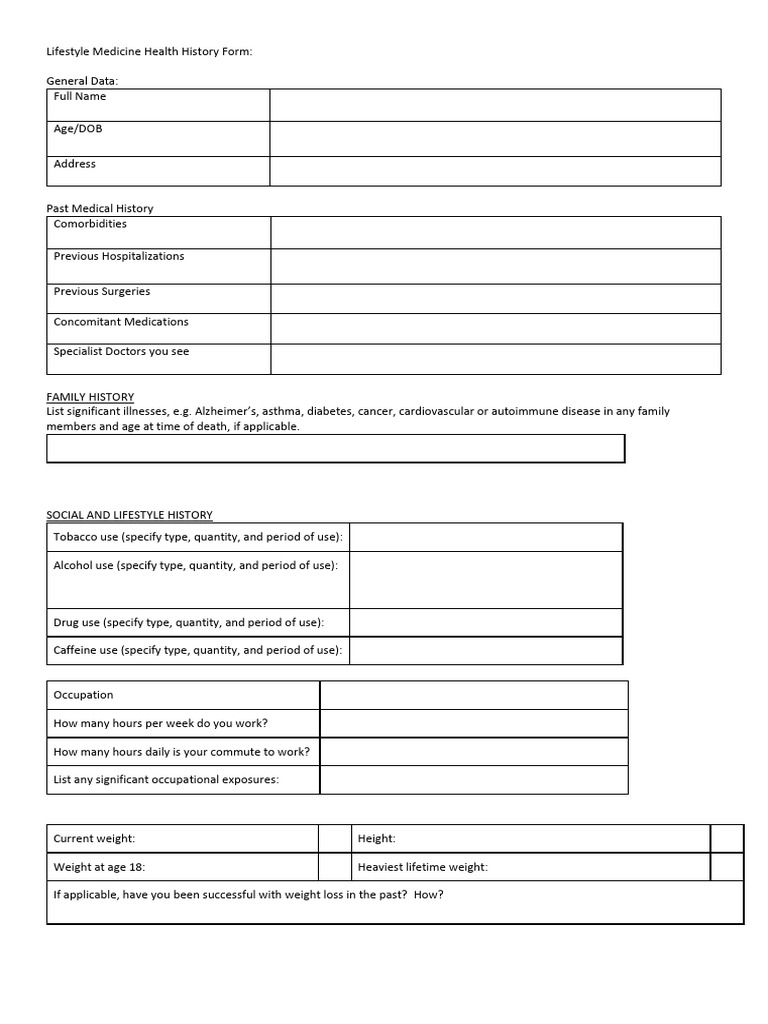 Lifestyle Assessment Form PDF Urinary Incontinence Pain