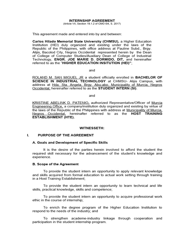Roland San Miguel Internship Agreement Murcia Engineering Office Pdf