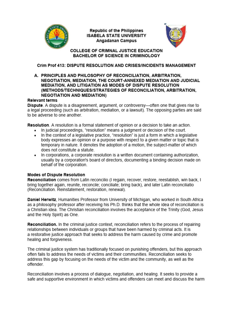 Dispute Resolution Techniques in Criminology | PDF