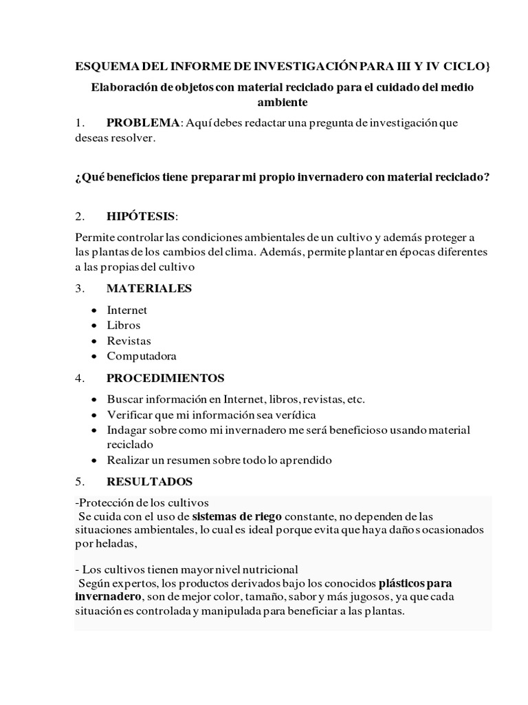Esquema Del Proyecto III y IV Ciclo | PDF | Hogar y jardín
