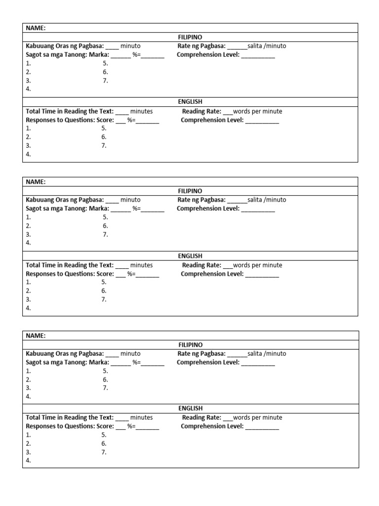 Silent reading template pdf