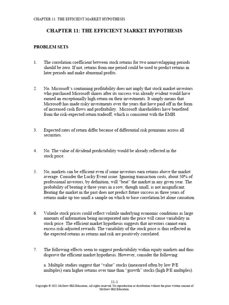 Bodie Investments 12e SM CH11 | PDF | Efficient Market Hypothesis | Stocks