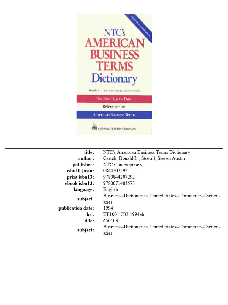Tips Ntcs American Business Terms Dictionary PDF Loans Cost
