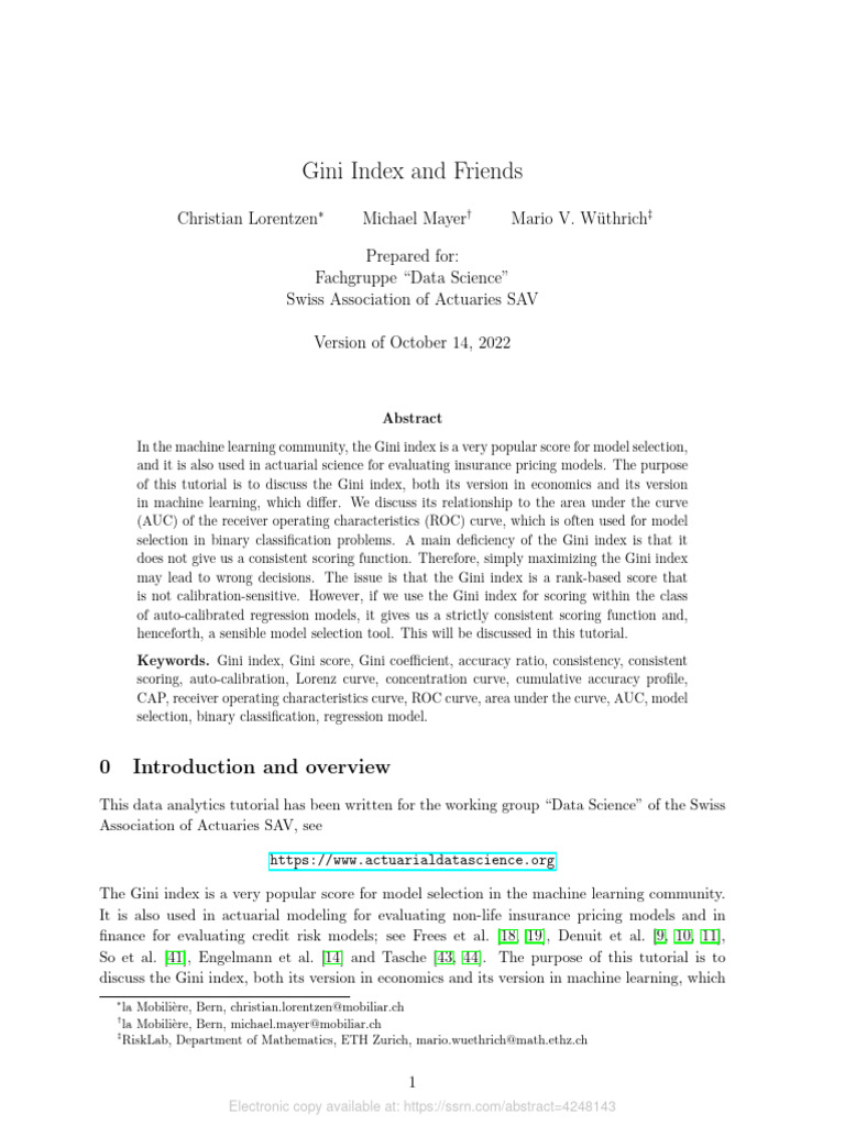 Gini Index and Friend PDF Receiver Operating Characteristic Gini