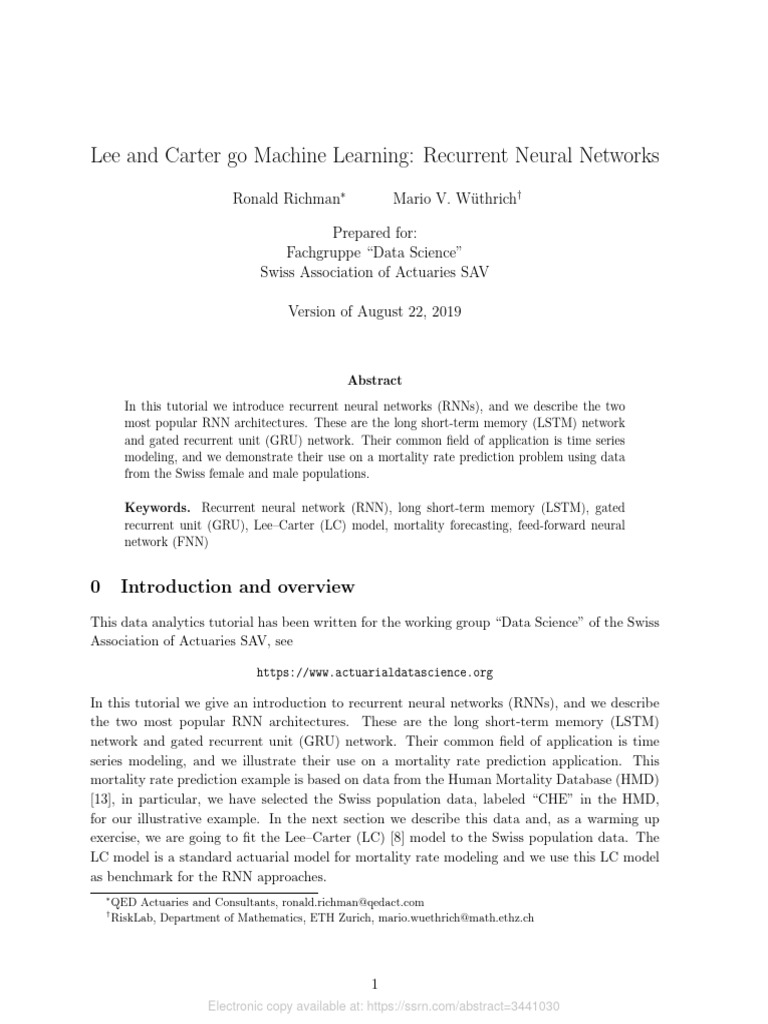 Lee and Carter Go Machine Learning: Recurrent Neural Networks | PDF ...
