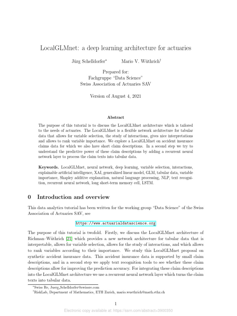 LocalGLMnet for Actuarial Data Analysis | PDF | Deep Learning ...
