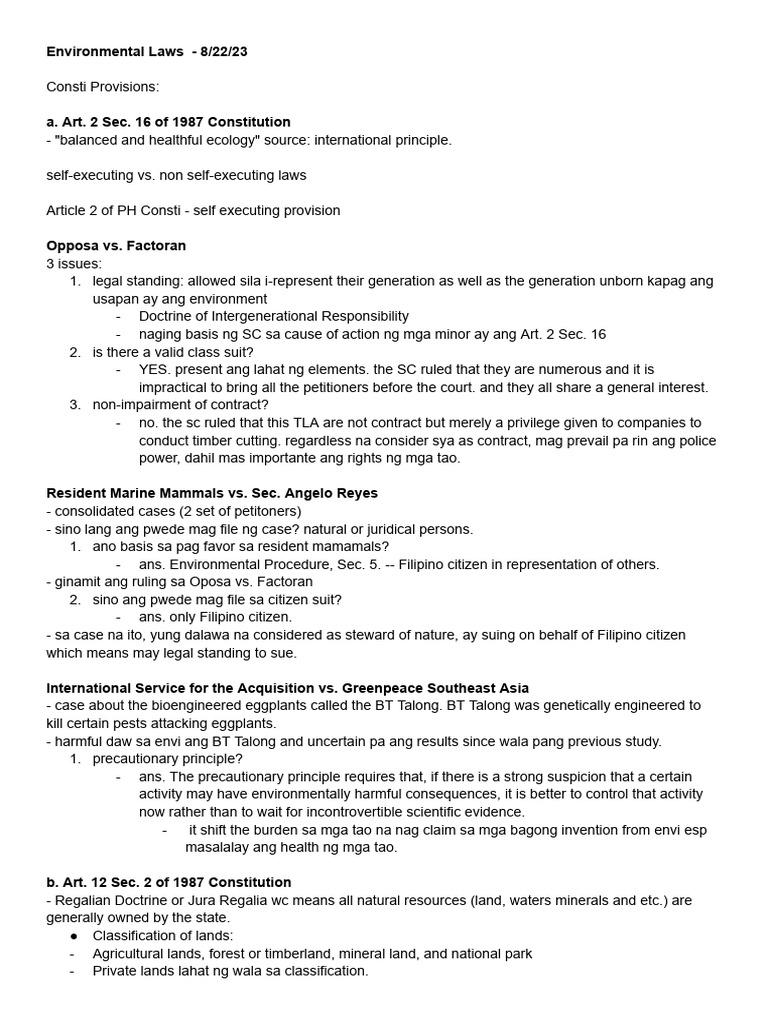 Environmental Laws Notes Pdf