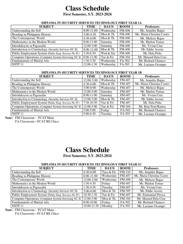 Class Schedule DSST DHROT 3 PDF
