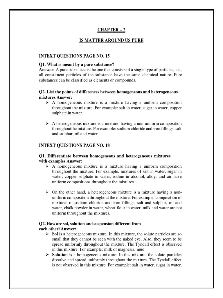 Class 9 CHAPTER 2 Is Matter Around Us Pure (H) | PDF | Mixture ...