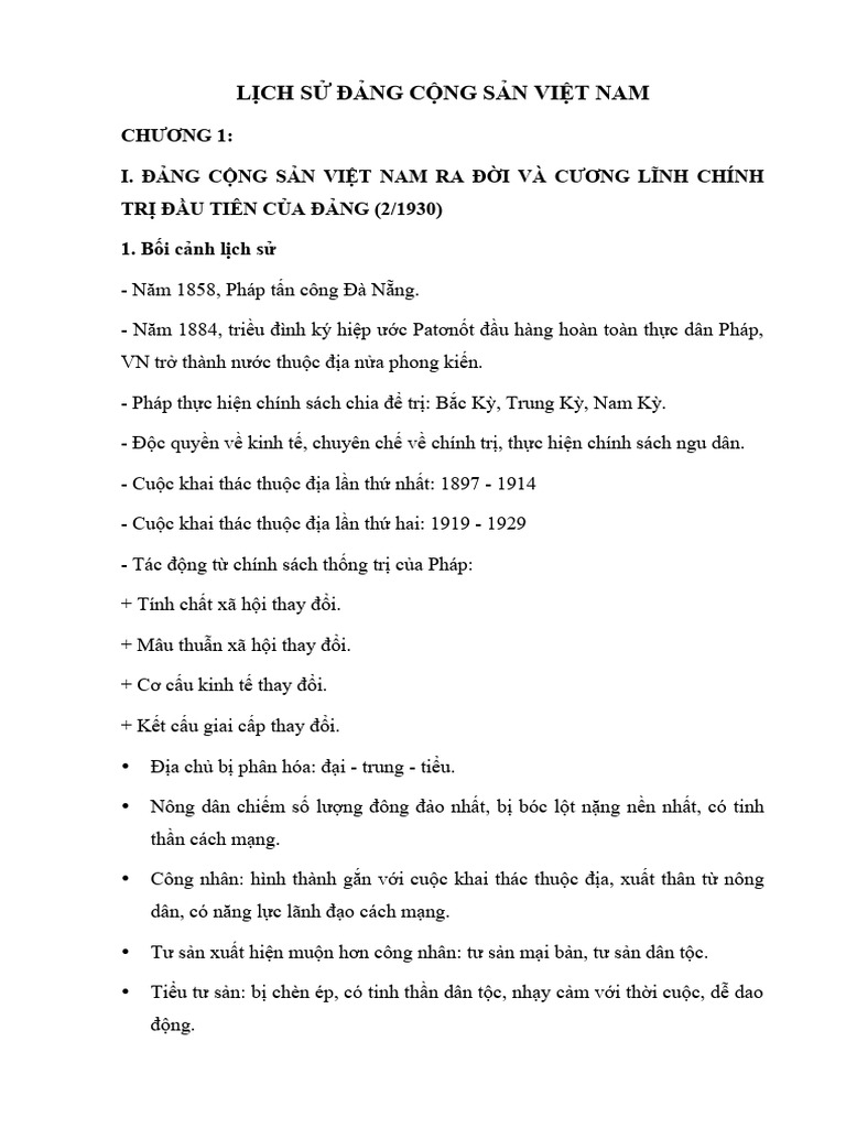 Tóm tắt Lịch sử Đảng chương 1, 2