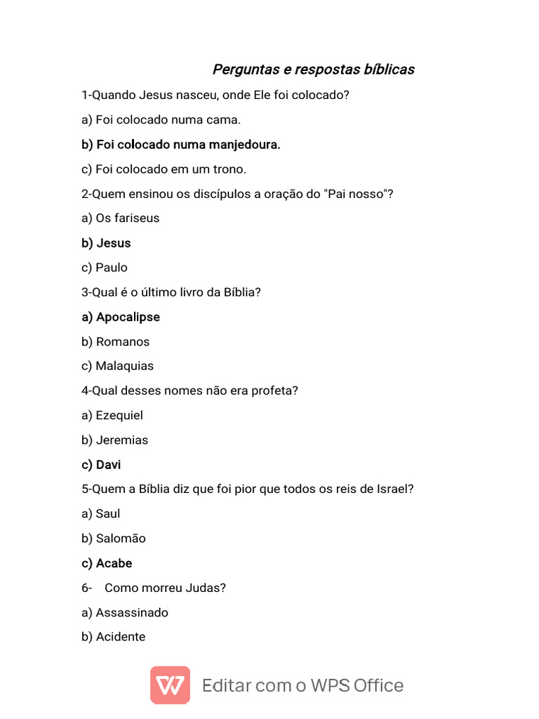 Perguntas e Respostas Biblica | PDF | Jesus | Evangelho de Lucas