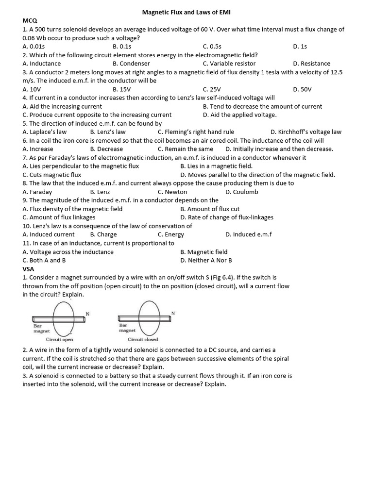 Questions On Flux and Laws of Emi PDF