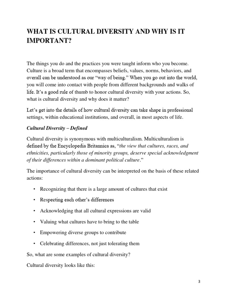 Cultural Diversity Its Importance Pdf Multiculturalism Cultural