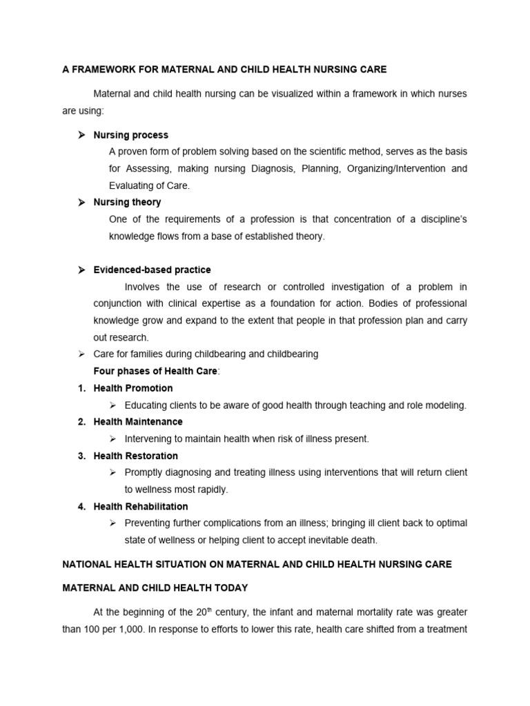 A Framework For Maternal and Child Health Nursing Care NCM 107 | PDF ...