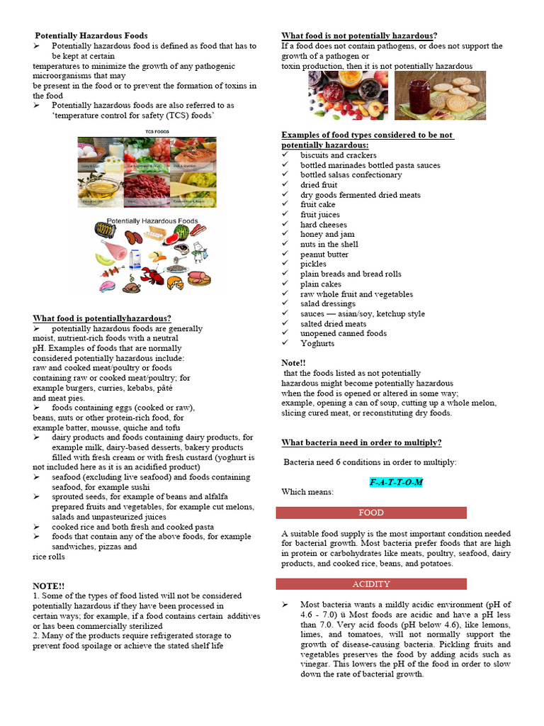 Potentially Hazardous Foods PDF