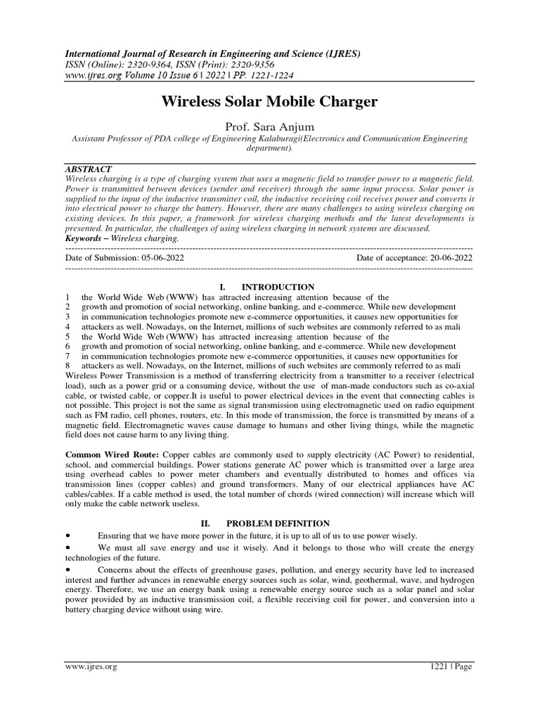Wireless Solar Mobile Charger Prof. Sara Anjum Download Free PDF