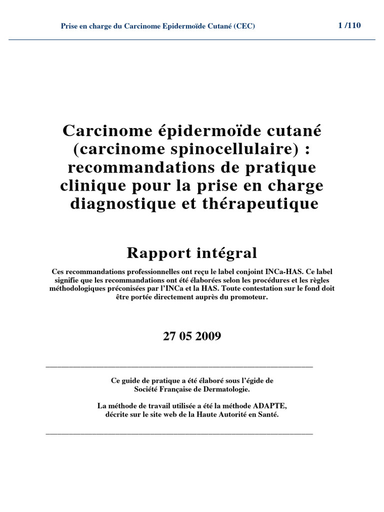 Carcinome Epidermoide Cutane Rapport Integral | PDF | Métastase | Cancer