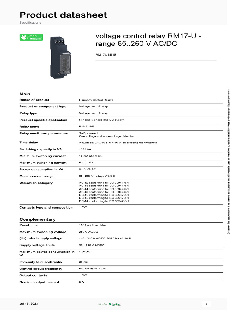 Zelio Control - RM17UBE15 | PDF | Relay | Alternating Current