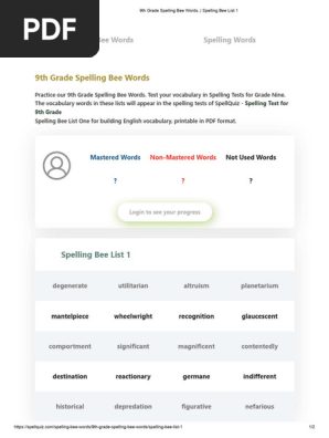 9th Grade Spelling Bee Words, _ Spelling Bee List 1