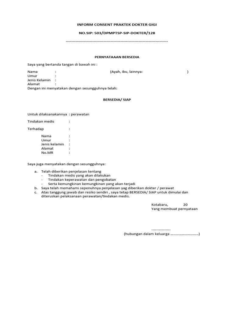 Informed Consent Praktek Dokter Gigi | PDF