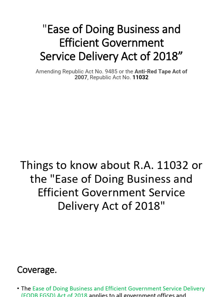 EODB and Efficient Service Delivery Act | PDF | Business | Political ...