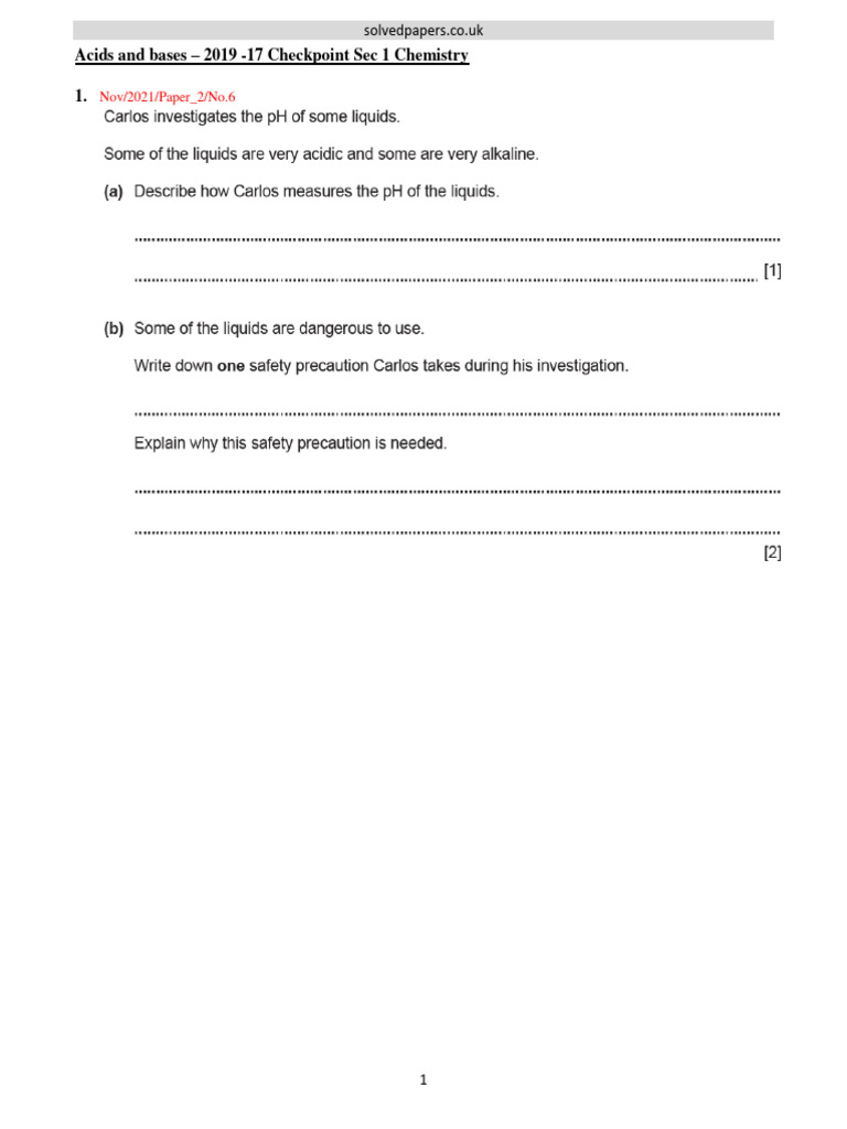2019 Acids and Bases Chemistry Exam | PDF