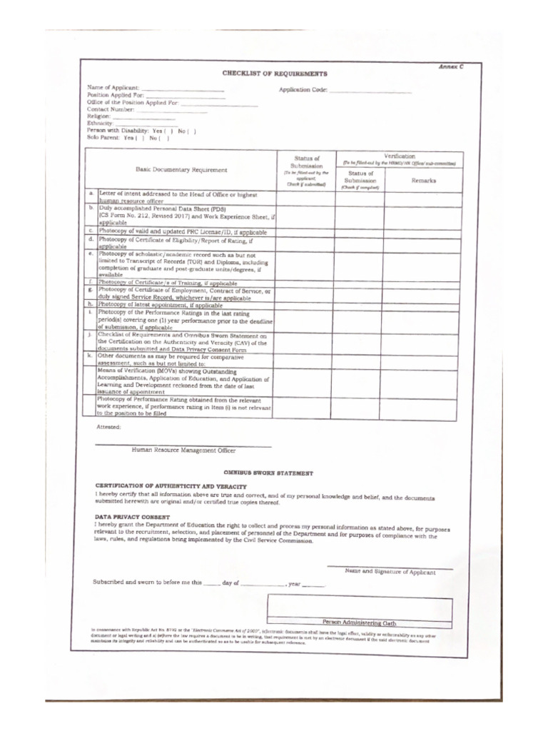 Annex C Checklist of Requirements PDF