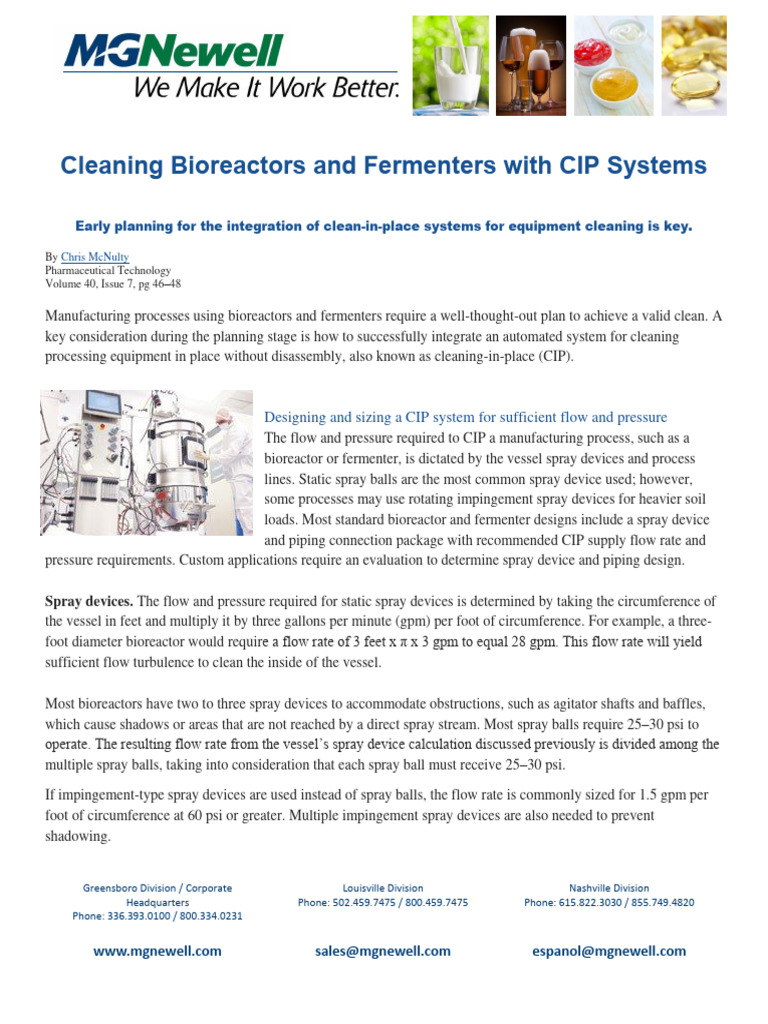 Cleaning Bioreactors and Fermenters With CIP Systems | PDF