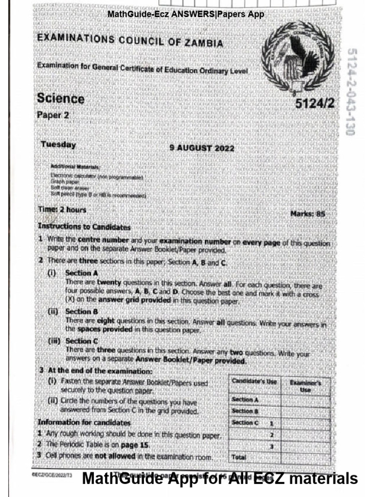 ECZ Past Papers and Answers App | PDF