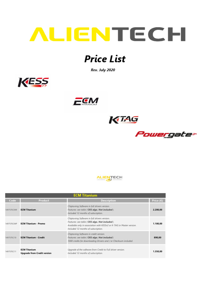 ENG - Alientech - Price List