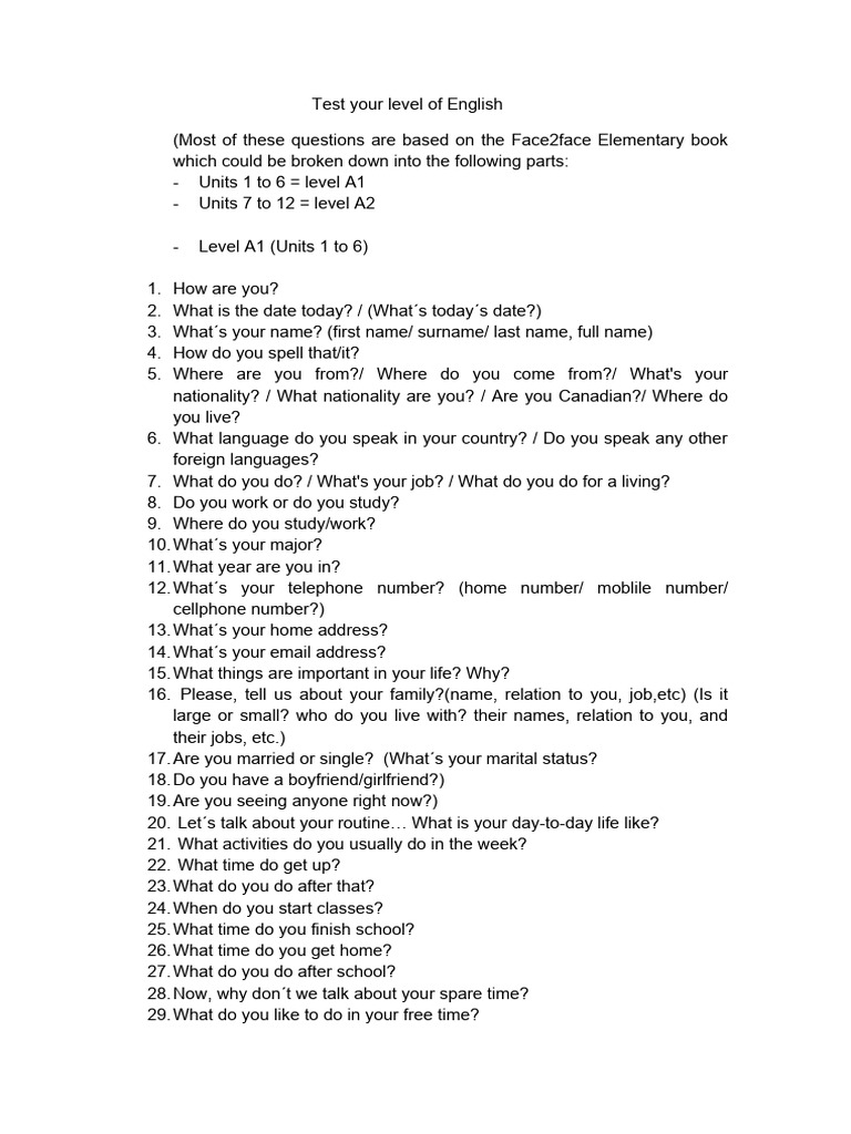 Test Your English Level PDF