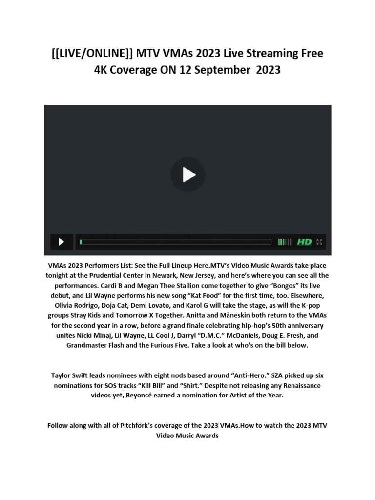 ( ) MTV Vmas 2023 Live Streaming Free 4K Coverage On 12