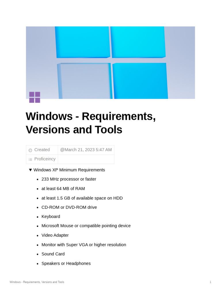 Windows Requirements Versions and Tools PDF