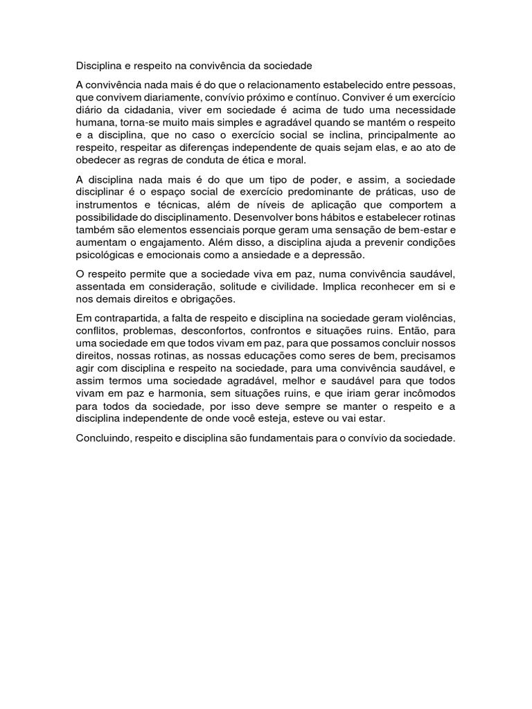 Respeito e Disciplina na Sociedade | PDF | Carreira e Crescimento ...