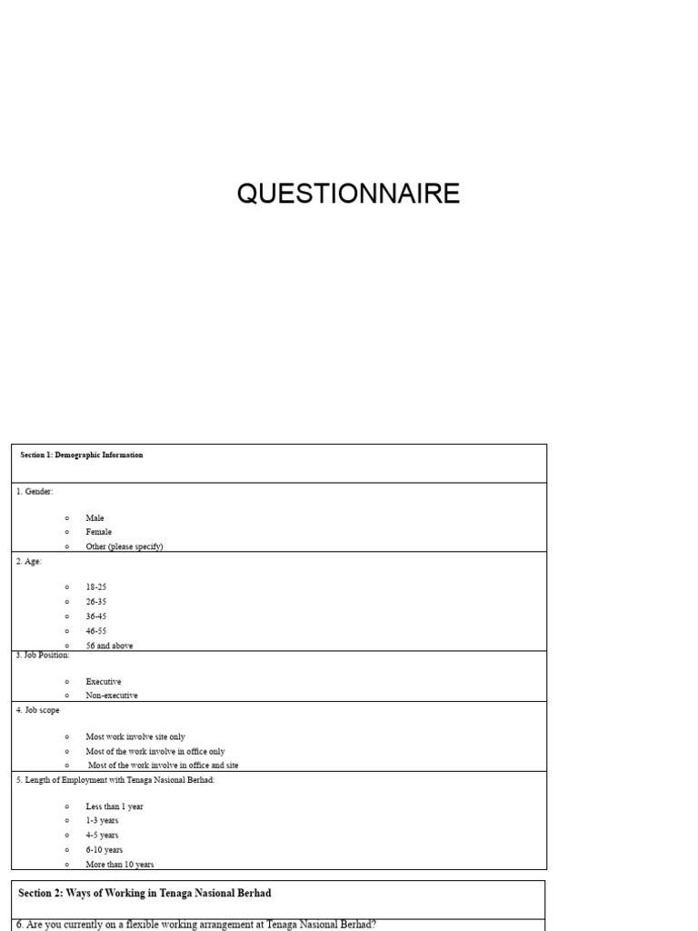 TNB Employee Work Arrangement Survey | PDF | Job Satisfaction | Workplace