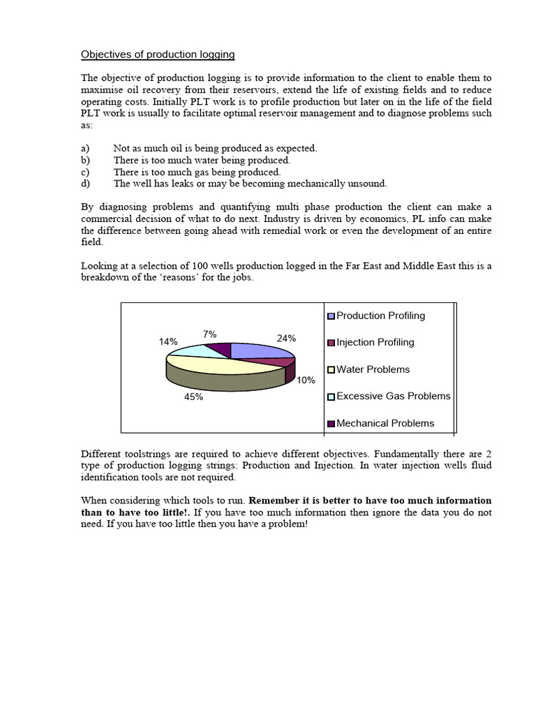 Objectives Of Production Logging Pdf Petroleum Reservoir