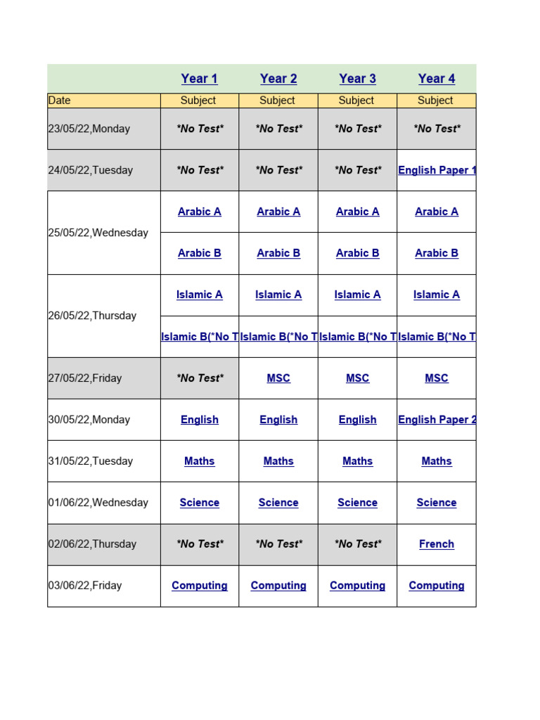 ASPS C3 Assessment Revision and Timetable 21 - 22 | PDF