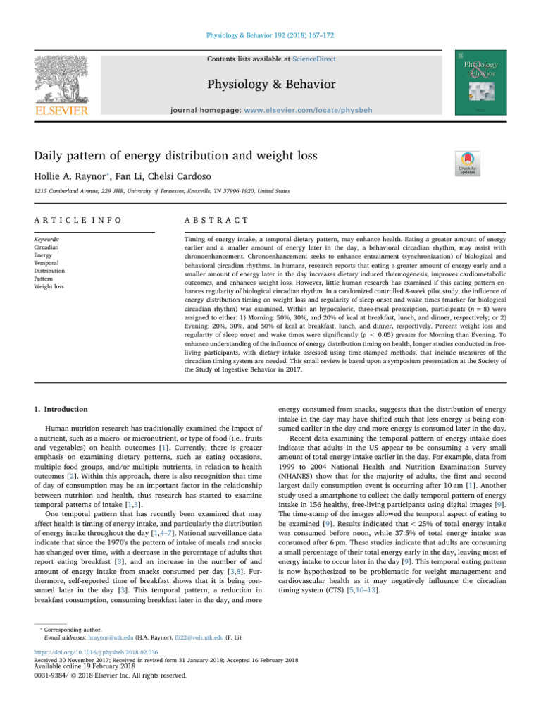 Energy Timing and Weight Loss Study | PDF | Sleep | Weight Loss