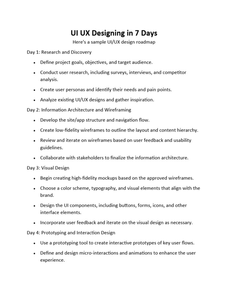 7-Day UI/UX Design Roadmap | PDF | Usability | Design