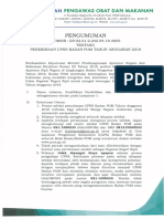 Pengumuman Penerimaan CPNS Badan Pengawas Obat Dan Makanan Tahun 2018