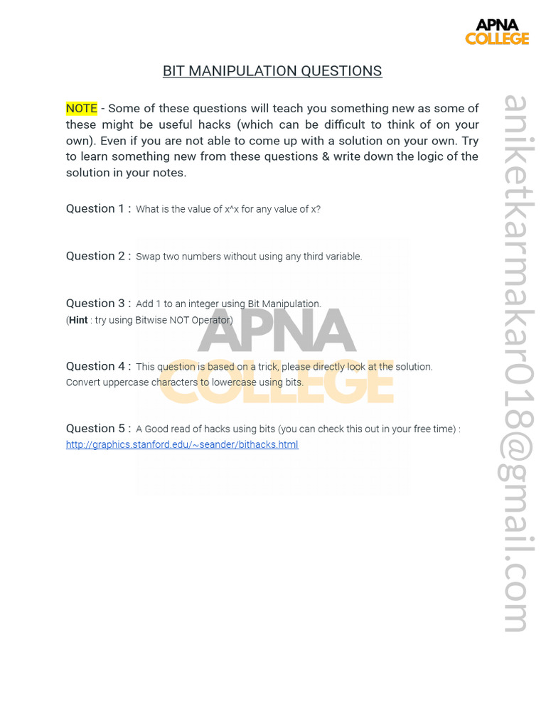 Bit manipulation questions pdf