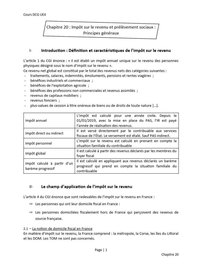Impôt sur le revenu : principes et règles | PDF | Finance et gestion ...
