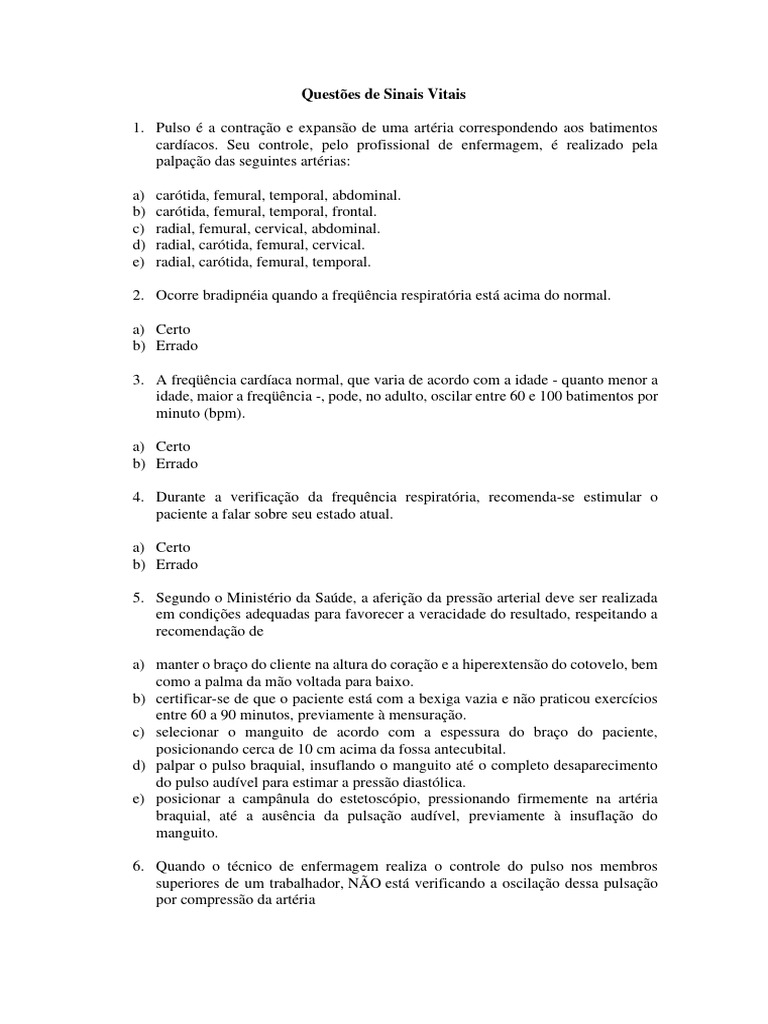 Questões de Sinais Vitais | PDF