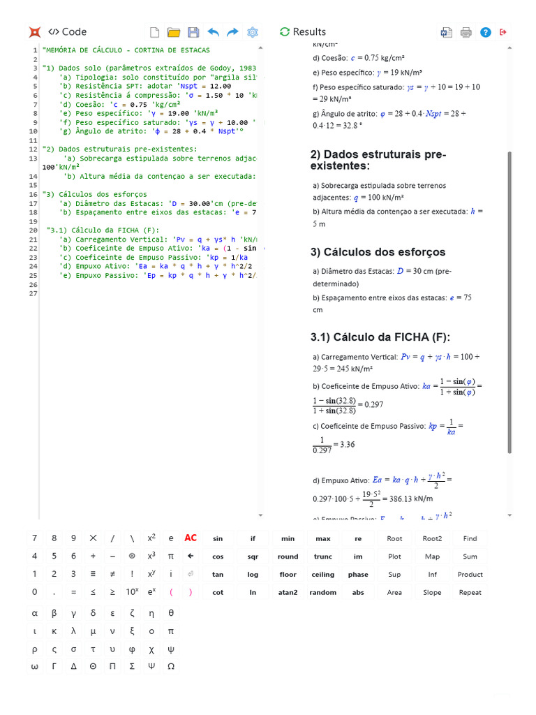 Calcpad - Online IDE Cortina de Estaca | PDF
