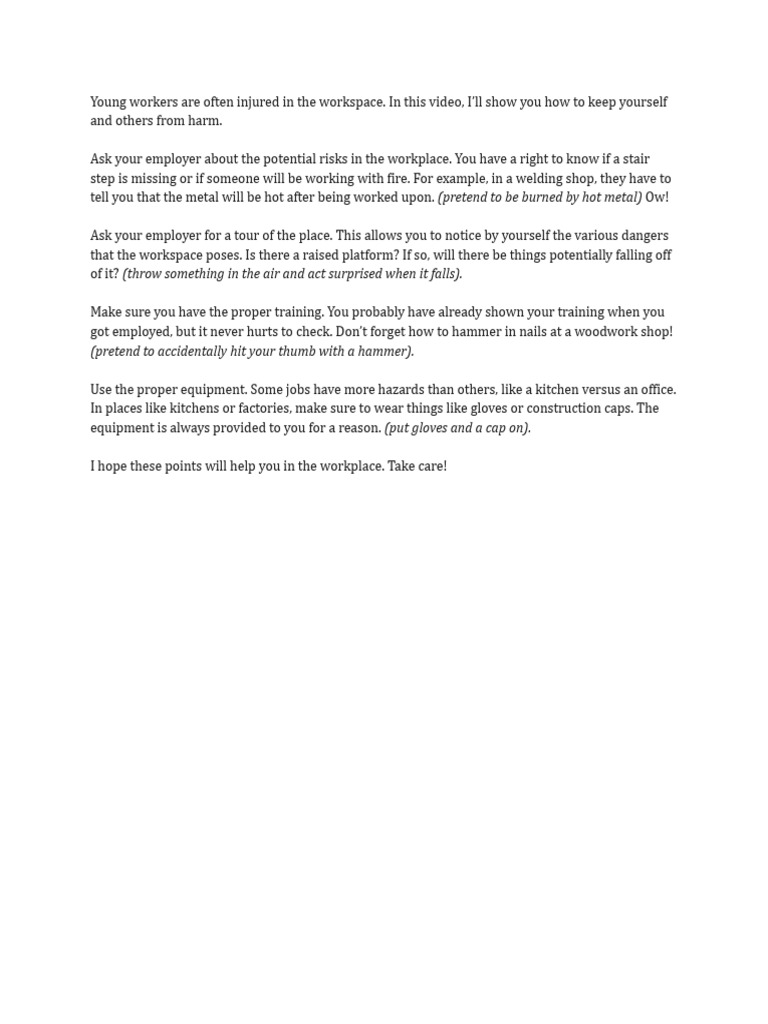 Work Safety Script PDF